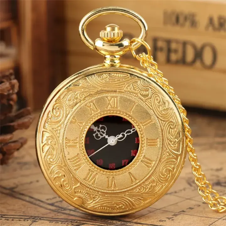 Reloj De Bolsillo Steampunk Vintage En Negro Para Hombre Y Mujer Con Números Romanos Y Cadena Colgante De Moda Unisex Regalo - 1