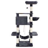 Rascador para gatos de varios niveles de 174 cm, incluye tazón de comida, postes de sisal, cesta flotante, caseta, en antracita o gris claro - details 6