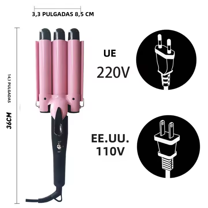 Rizador De Pelo Ajustable En Temperatura 22mm Con 3 Barreles Para Rollo De Huevos Liso Y Rizado Herramienta Eléctrica Para Cabello Seco - 1