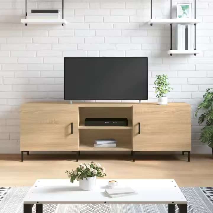vidaXL Mueble de TV madera de ingeniería 150x30x50 cm en color Roble ahumado/Marrón roble/Roble artisan y más | almacenamiento funcional diseño moderno para baño dormitorio sala - 1