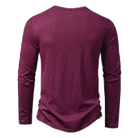 Camiseta De Algodón Para Hombre Con Botones Manga Larga Estilo Henley Color Sólido Transpirable Moda Versátil Slim Fit Casual - details 9