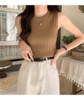 Top De Hombros Descubiertos Para Mujer Verde Tejido Basic Casual O-Neck Sin Mangas Alta Estiramiento Ajuste Slim Para Verano - details 26