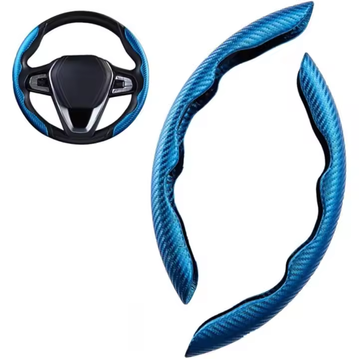 Funda universal para volante de coche, 2 piezas, de fibra de carbono, antideslizante, de felpa, cómoda y cómoda (azul) - 1