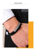 Pulsera De Cuero Genuino Negro Para Hombre Vnox ID Tag Estilo Elegante Doble Capa Envolvente Ajustable 8.26 Pulgadas - details 1
