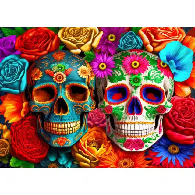 Rompecabezas para adultos de 1000 piezas, juego educativo, flores de colores, calaveras, juguetes divertidos, rompecabezas difícil - 1