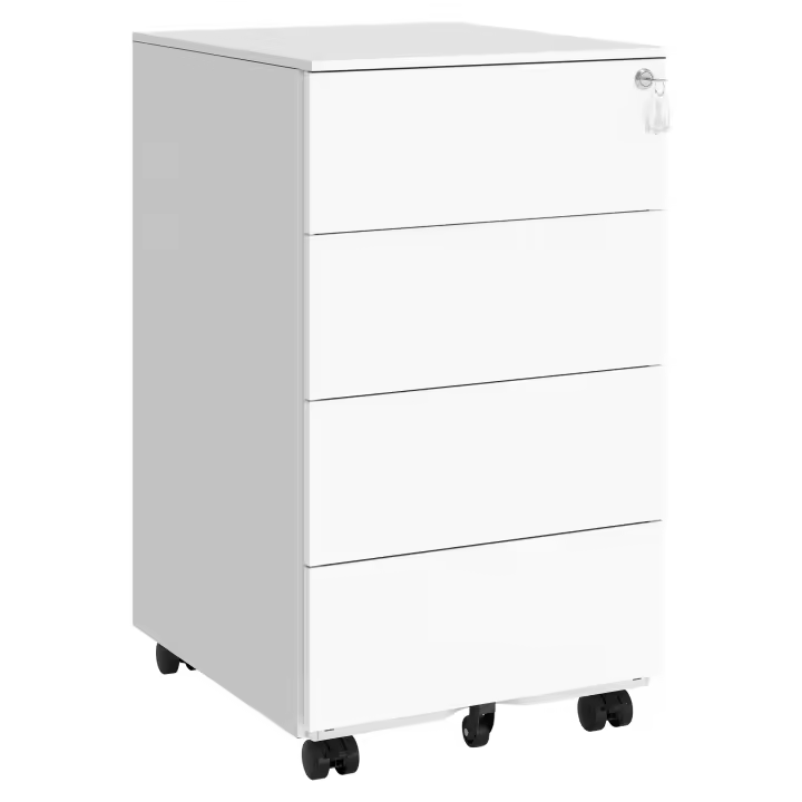 SONGMICS Gabinete de Archivos Móvil, Cajonera de Oficina con 4 Cajones, Cierre, para Documentos de Oficina, Carpetas Suspendidas, Premontado, 45,1 x 39 x 69,3 cm, Negro Tinta/Blanco Nube - 1