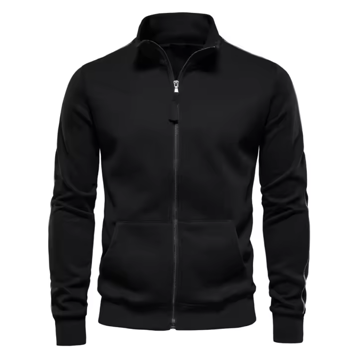 Suéter de manga larga con cremallera y cuello levantado para hombre, cárdigan informal deportivo versátil con contraste de Color, novedad de otoño e invierno de 2024 - 1