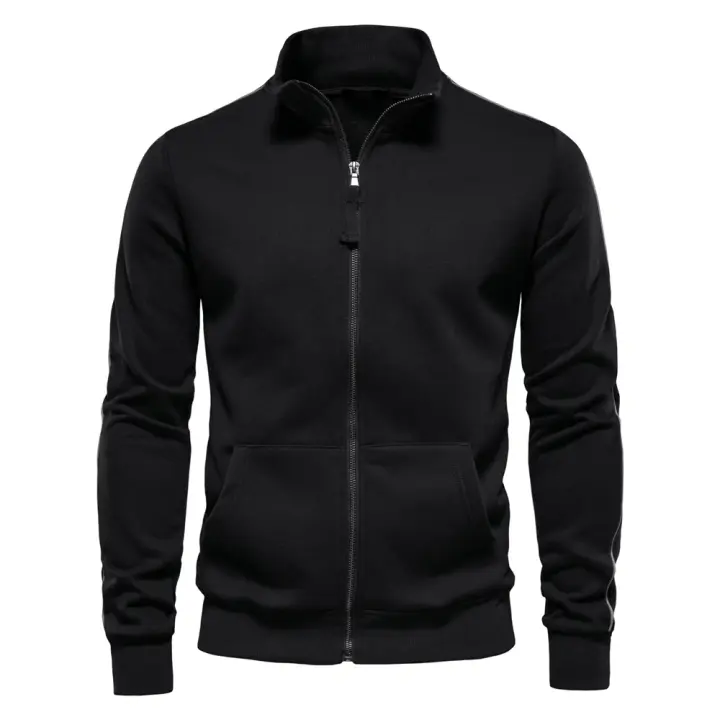 Suéter de manga larga con cremallera y cuello levantado para hombre, cárdigan informal deportivo versátil con contraste de Color, novedad de otoño e invierno de 2024 - 1