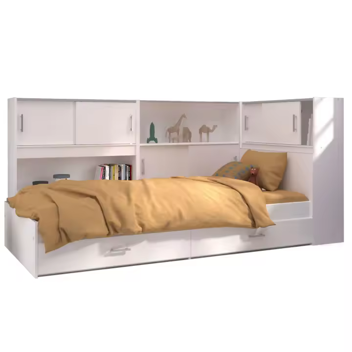 Cama juvenil Candy con almacenamiento en color Blanco mate 90x200 - 1