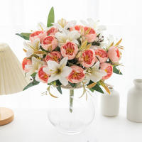 9 Ramas De Pekín Y Lirio Artificiales Para Boda Decoración Navideña Y Hogar Silken Peonía Y Lirio Combinación Para Arreglo De Novia Y Guirnalda De Navidad - details 1
