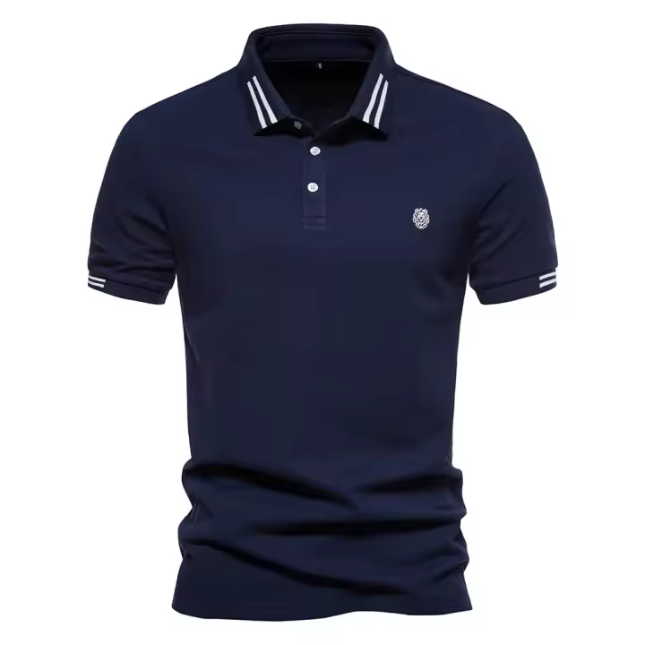 2024 verano nuevo estilo solapa tamaño europeo rayas decorativas algodón POLO camisa bordada casual hombres color sólido tops de manga corta - 1