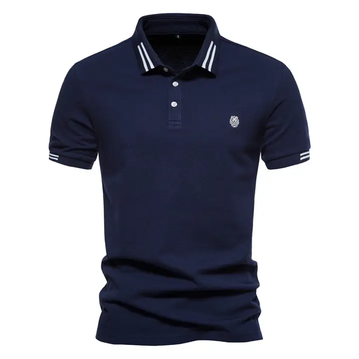 2024 verano nuevo estilo solapa tamaño europeo rayas decorativas algodón POLO camisa bordada casual hombres color sólido tops de manga corta - 1