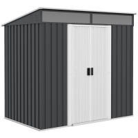 Outsunny Caseta de Jardín 2 m² 195x122x181,5 cm Cobertizo Exterior Metálico con Base Puerta Corredera 2 Ventanas y Anti-UV para Almacenar Herramientas en Terraza Patio Gris Oscuro - details 0