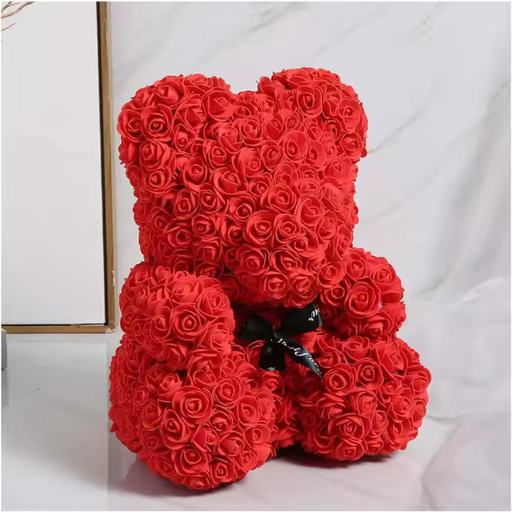 Oso de Plush Hecho A Mano de La Flor de Rose-Regalos del día de San Valentín para ella, Oso Artificial DE LA Flor de Rose de 10, boda, Día de Madres y Aniversario, incluyendo Caja de regalo transparente (Rojo) - 1