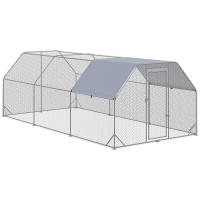 PawHut Gallinero para Exterior Grande de Acero Galvanizado 280x570x195 cm Jaula de Aves de 3 Habitaciones Cubierta de Tela Oxford Resistente a los Rayos UV e Impermeable para Patio Plata - details 0