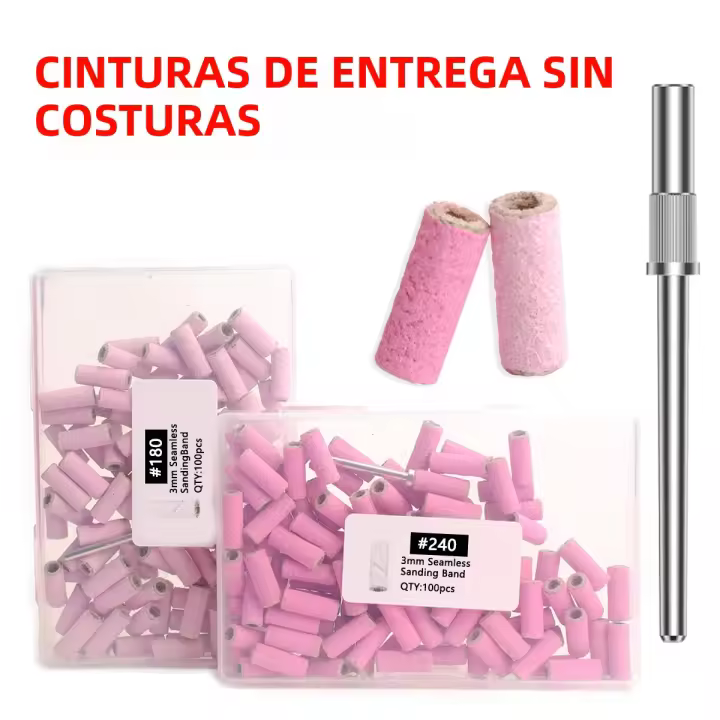 Kit De Bandas De Pulido Sin Costuras Para Uñas 100pcs/Box #180/#240 Grano Mini Nail Art Pulido Con Bit De Acero Inoxidable - 1