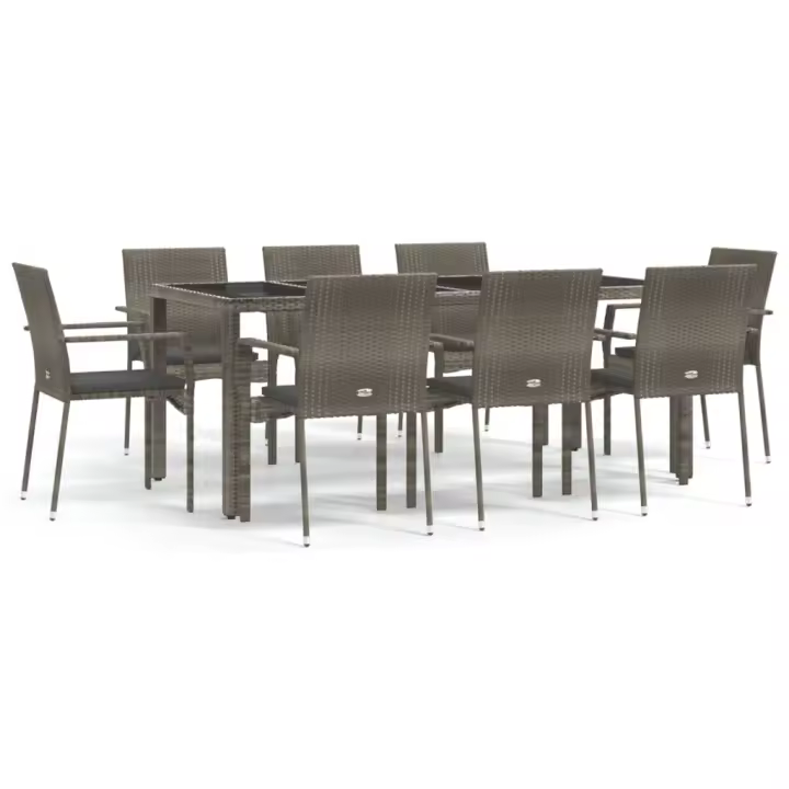 vidaXL Set comedor jardín 9 pzas y cojines ratán sintético gris - 1