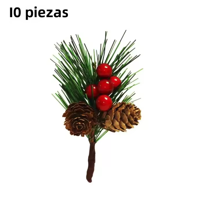 10Pcs Conos De Pino Y Ramas De Pino Con Berros Rojos Artificiales Para Adornos De Navidad Arbol De Navidad Guirnalda DIY Regalos Decorativos - 1