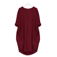 Vestido Rosa Suave Para Mujer De Talla Grande Con Mangas Largas Y Cuello En V Estilo Casual Largo Hasta La Rodilla - details 9