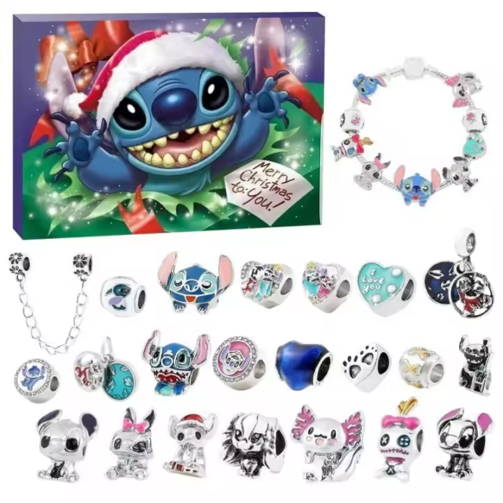 Calendario De Aventura Navideña Disney Stitch Pulseras 24 Días Contador DIY Joyería Regalo Festivo Para Fans De Animación - 1
