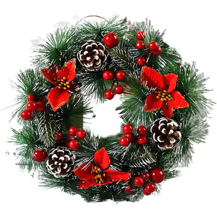 Puerta De Corona De Navidad, Corona De Decoración Navideña Reloj De Navidad Corona De Navidad Artificial Hecha A Mano, Decoración Colgante Al Aire Libre C - 1