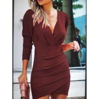 Vestido De Fiesta Para Mujer 2024 Cintura Ajustada Manga Larga V-cuello Color Sólido Falda Ajustada Folk Estilo Nocturno - details 4