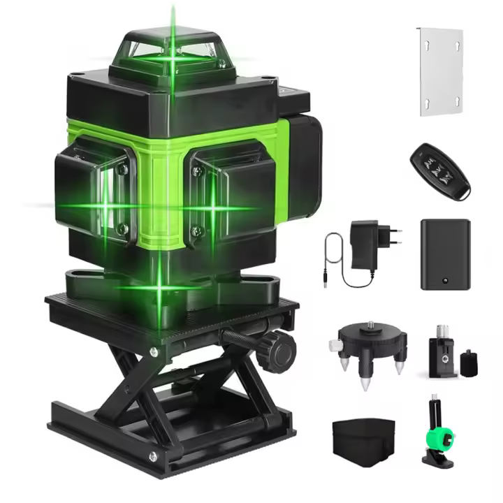 Nivel láser de 16 líneas 4D con línea verde, autonivelante 360 horizontal y vertical, súper potente nivel láser con haz verde,claro e visível ao ar livre, alta precisão, nivelamento automático, com controlo remoto, com bateria e carregador - 1