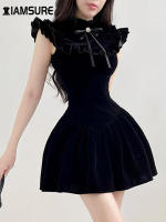 Vestido Mini De Veludo Elegante Y Moda A-Line Para Mujer Slim Con Volantes Sin Mangas Cierre De Cremallera Estilo Casual Otoño Invierno Callejero - details 13