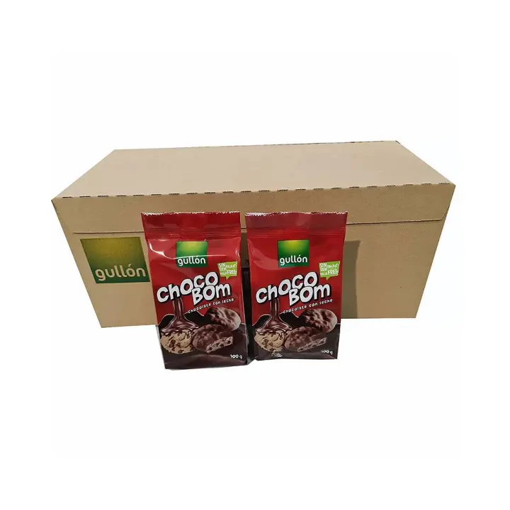 ChocoBom Chocolate con leche caja 12 bolsas de  100 gramos  galletas Gullón 8410376013443 - 1