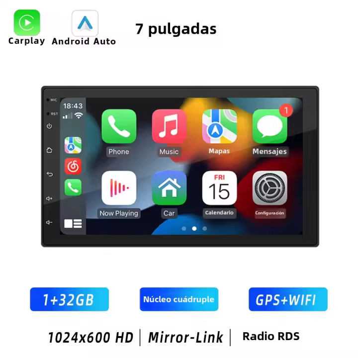 Reproductor Multimedia Para Coche HIPPBQCC 2 Din Android 11 Carplay Android Auto 4G GPS WIFI IPS Touch Screen Universal 7"/9"/10" - 1