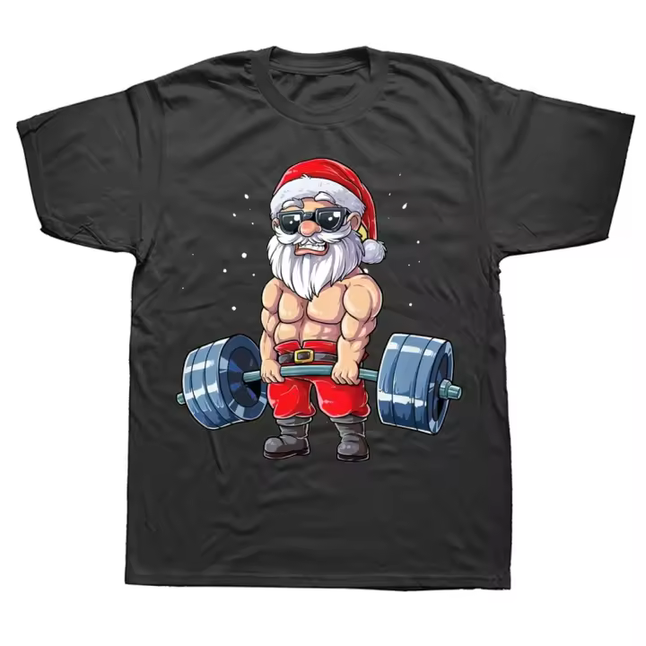 Camiseta De Navidad Divertida Con Santa Pesca Cuerda De Navidad Camiseta De Algodón Estilo Callejero Para Hombres Camiseta De Cumpleaños - 1