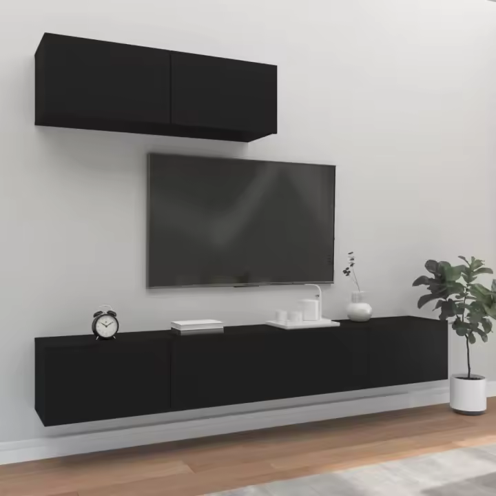 Set de muebles para TV 3 piezas madera contrachapada negro - 1