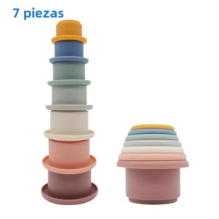 Tazas De Silicona Para Bebés Torre De Pila Montessori Bloques De Construcción Libres De BPA Juguetes Educativos Para Niños Y Niñas - 1