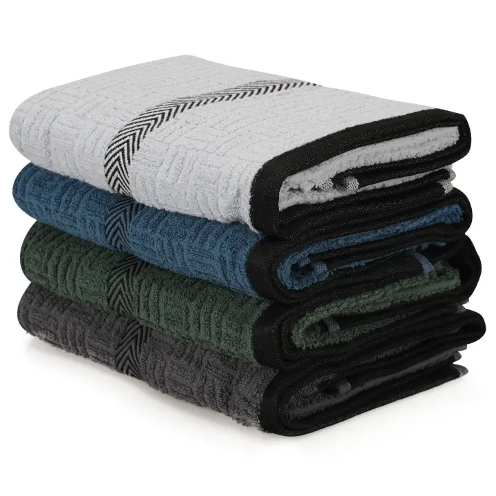 Wellhome Juego de Toallas 100% Algodón (4 Piezas) Azul, Azul Oscuro, Verde, Antracita - Suaves y Absorbentes - 1