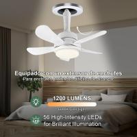 Ventilador de techo con Luz LED, casquillo E27, 5 Aspas, motor de CC ajustable de 6 velocidades, 6000 K, para baño, dormitorio, Garaje, Lavadería y Cocina (Blanco, 40 cm) - details 1