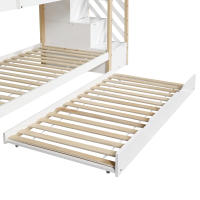Litera, Cama en Casita de árbol extraible, Cama Corredera, Escalera with 4 cajones, Cama Infantil with Protección Contra Caídas y barandillas para Cuna, somier, natural + Blanco (90x200cm y 90x190cm) - details 5