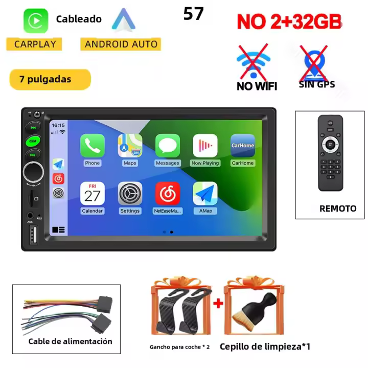 Radio De Coche Universal 2DIN Android 13 Carplay Android Auto GPS BT Multimedia Inteligente 4GB 2G RAM 32G ROM Pantalla Táctil 7-9-10 Pulgadas - 1