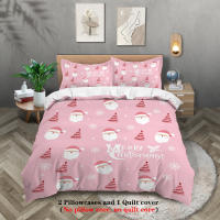Juego De Cama Navideño 3 Piezas Con Estampado De Santa Rosa Y Rosas En Color Rosa Suave Y Cómodo Conjunto De Edredón Y Almohadas - details 1