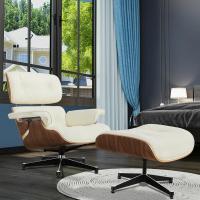 TY306 Leisure Recliner Light Walnut Armchair With Ivory White Cowhide Black Big Head Foot Swivel Deck Chair Furniture Ergonomic Design Office Lunch Break Chair Living Room Comfort Lounge Chair Genuine Top Layer Cowhide Aluminum Alloy Big Head Feet - details 8