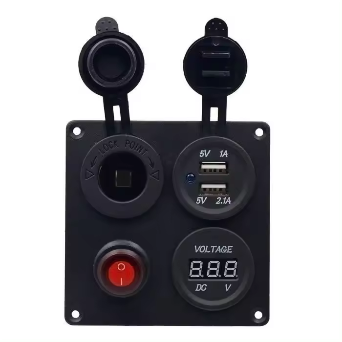 Cargador USB dual Marino para Automóvil, Barco, Panel de interruptores de Aluminio, voltímetro - 1