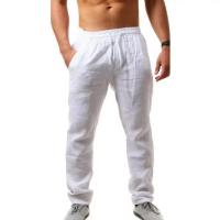 MOV-Pantalones De Lino Para Hombre Verano Transpirables Trousers De Lino Fitness Casual Color Sólido Jogging Callejero - details 2