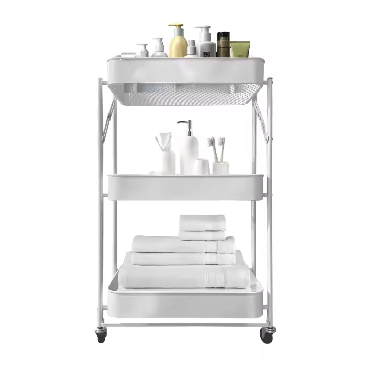 Carrito Verdulero Plegable 3 Niveles con Ruedas Nyana Home | Camarera Auxiliar Metálica | Estantería Rodante Multiusos para Cocina, Baño o Salón | Diseño Compacto y Moderno | 2 Ruedas con Freno | Estructura de Acero Reforzado | Color Blanco o Negro - 1