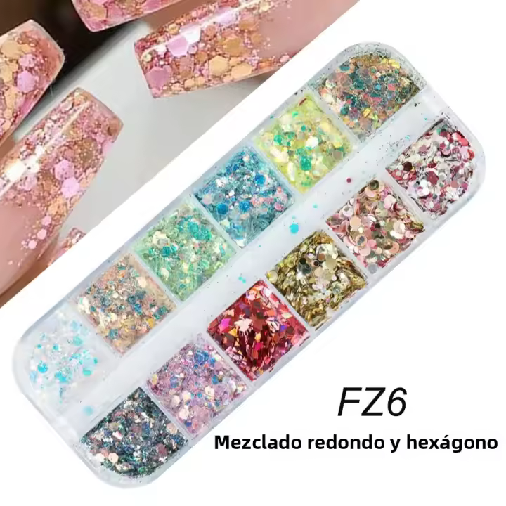 12Grillas De Brillo Holográfico Para Uñas En Rosa Oro Y Plata Decoraciones De Artículos De Manicura Con Lentejuelas Paillettes Spangles Slices - 1