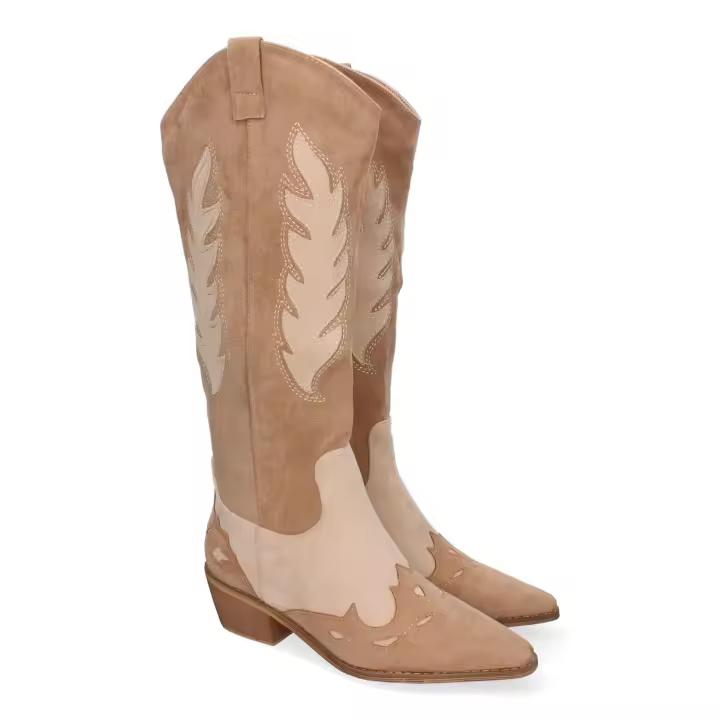 PuntoSalao Botas altas tacón bajo estilo campero para mujer color apricot FZ23-10 - 1