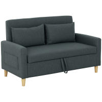 HOMCOM Sofá de 2 Plazas Tapizado en Lino Sintético con Espacio de Almacenamiento, Sofá Moderno con 2 Almohadas, Bolsillo y Patas de Madera, Carga 240 kg para Dormitorio, Salón 135x71x84 cm - details 0