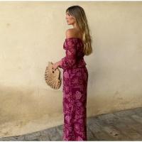 Nuevo Conjunto De Traje Impreso Para Mujer Estilo Europeo Y Americano Uno Hombro Slim Con Mangas Largas Y Slit Recto Alto - details 0
