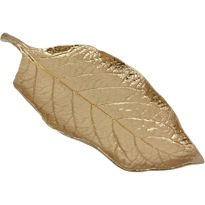 Plato de joyería, Plato de baratija de metal, soporte de Anillo en forma de hoja, Organizador de joyas, bandeja de tocador (hoja de mango única) - 1