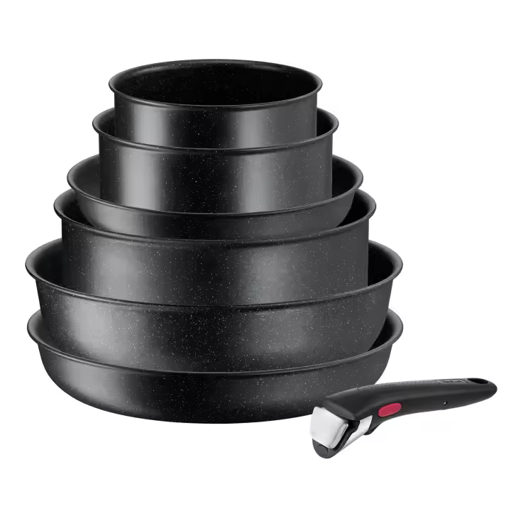 Set de 7 piezas Tefal Ingenio Black Stone apilable, revestimiento antiadherente, indicador de temperatura, fabricado en Francia, inducción L3998702 - 1