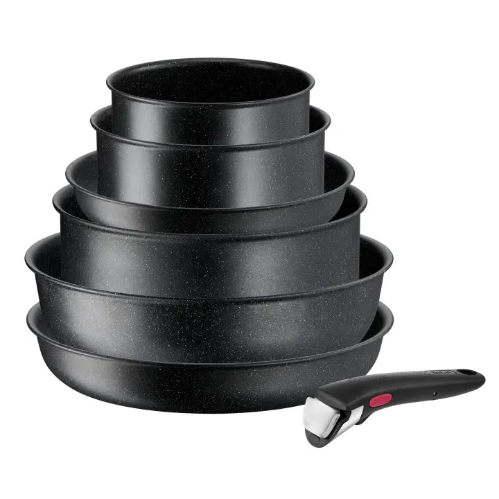 Set de 7 piezas Tefal Ingenio Black Stone apilable, revestimiento antiadherente, indicador de temperatura, fabricado en Francia, inducción L3998702 - 1
