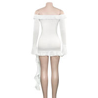 Vestido Elegante De Mujer Estilo Europeo Nueva Colección Otoño Color Sólido Un Hombro Manga Larga Con Splice De Madera Al Borde Sash - details 6